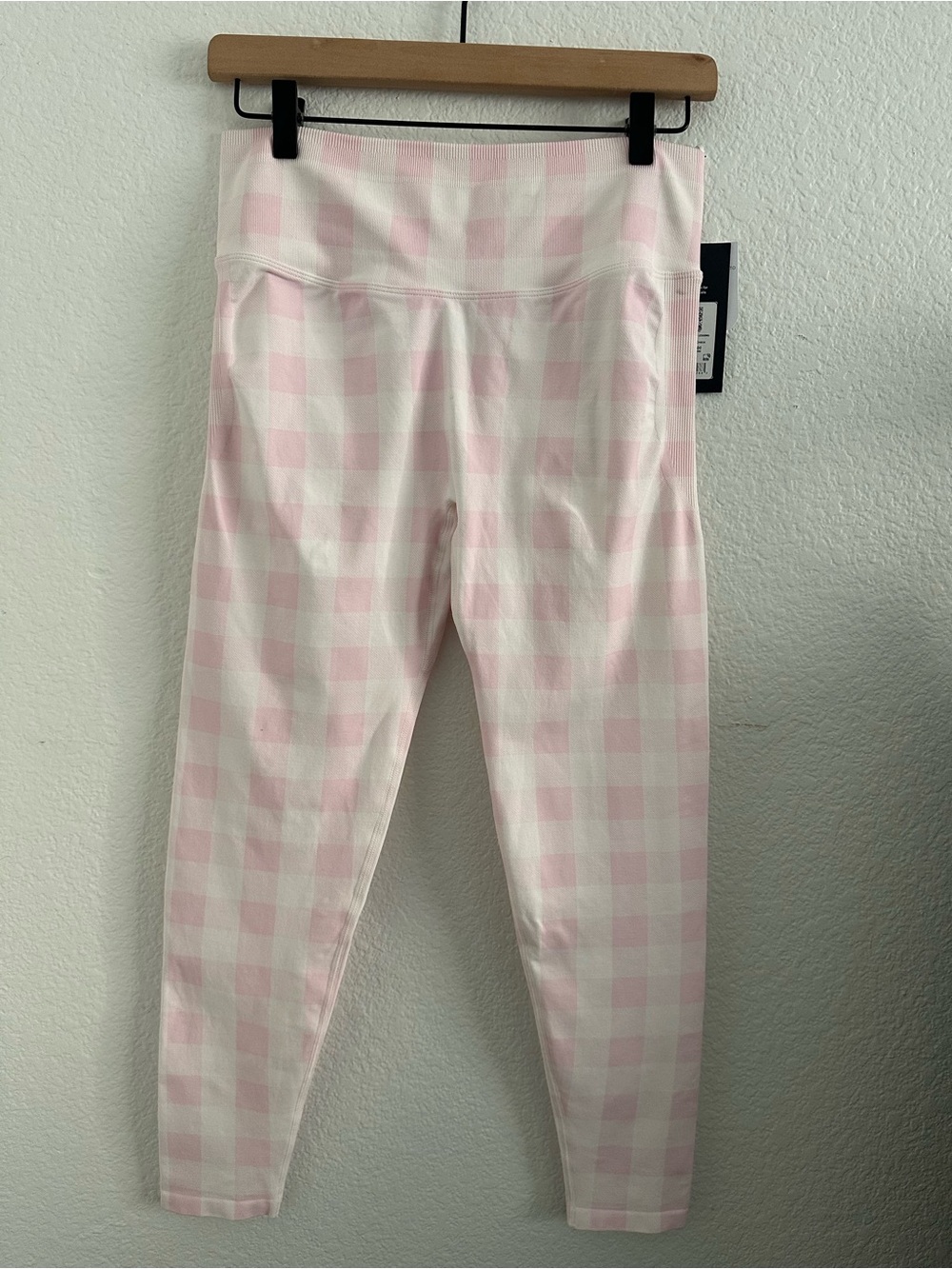Fabletics Pink and White Gingham Leggings
